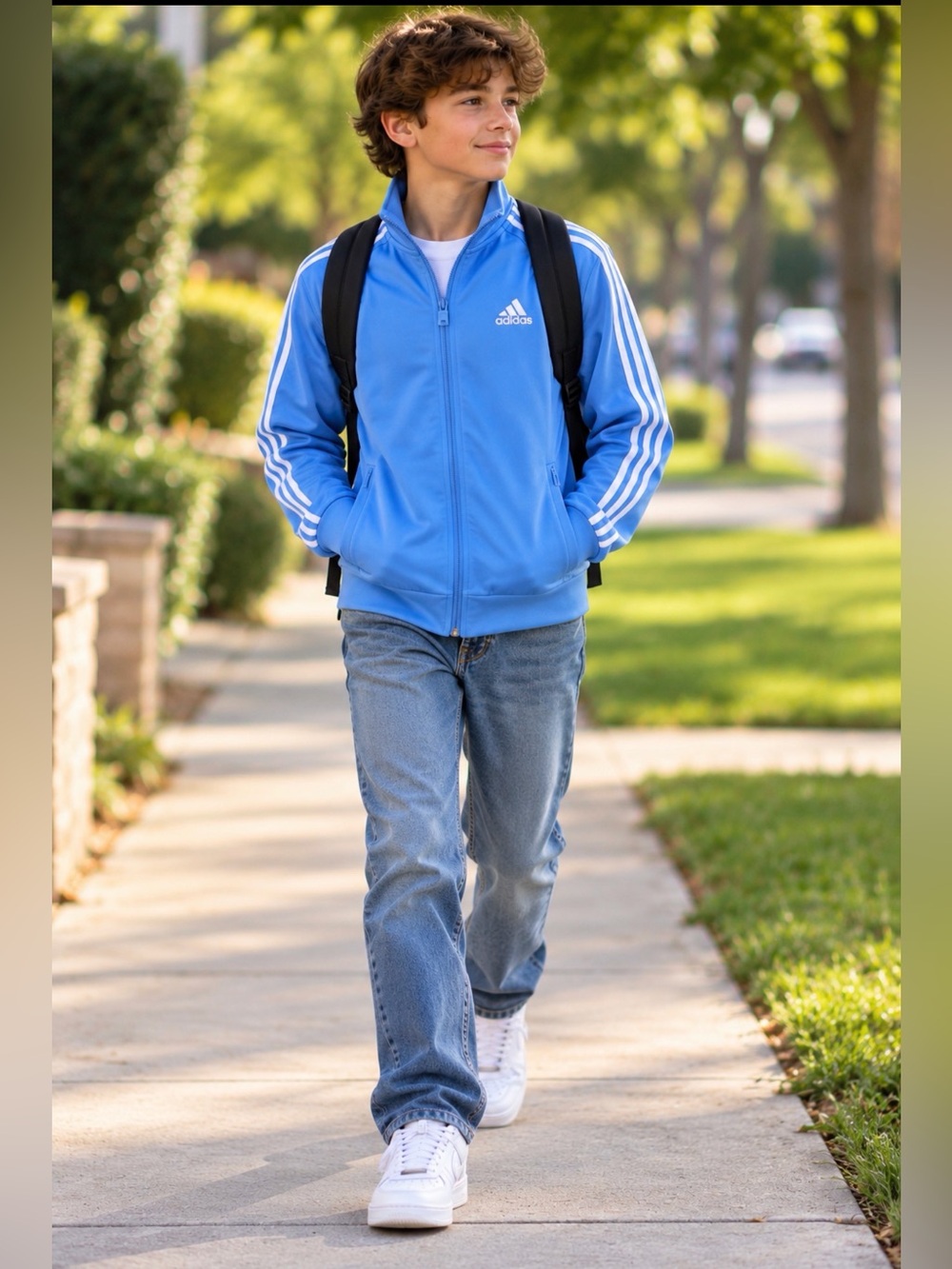 Adidas Boys Small Light Blue & White Track Jacket